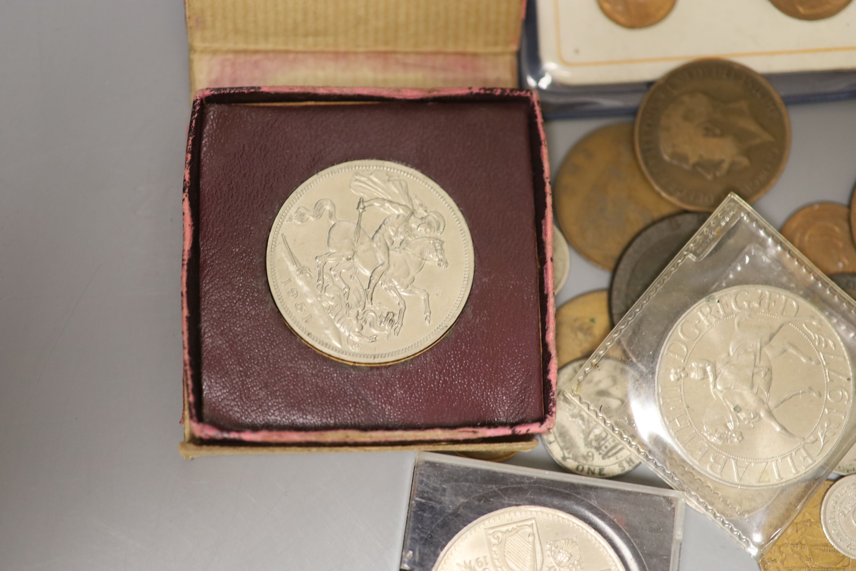 A quantity of silver proof crown and minor coins.